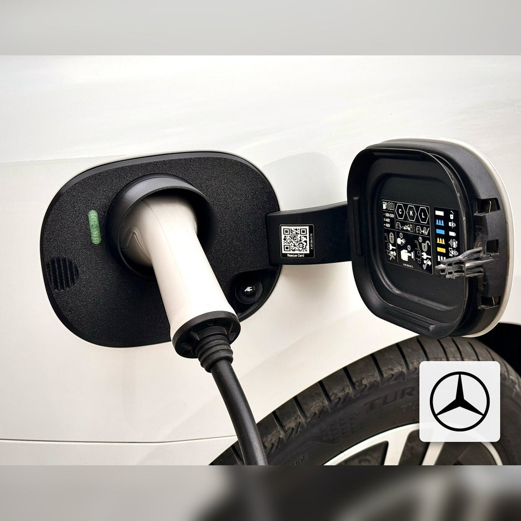 Snødeksel til ladeport montert på Mercedes-Benz EQE Sedan